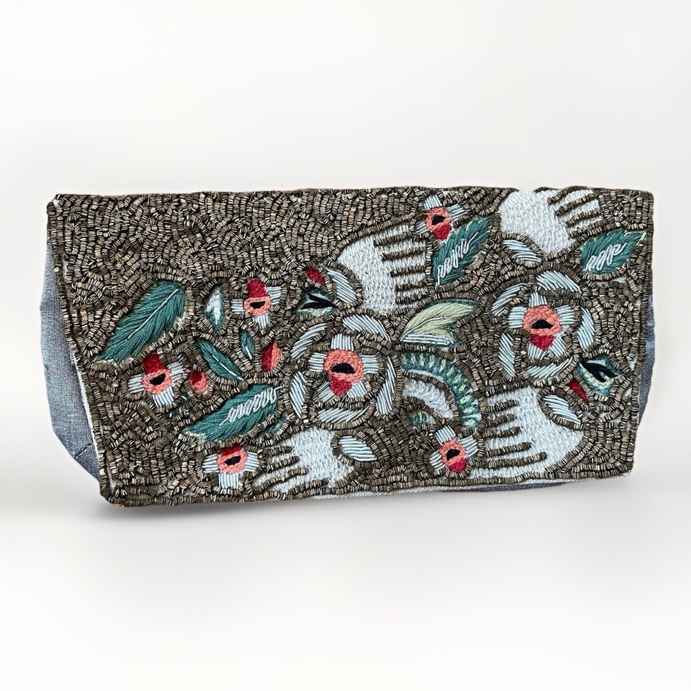 Noonday Zardozi Beaded Gold Floral Clutch/Handbag Elegant Statement Piece